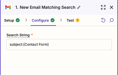 Configure the Gmail search string in Zapier
