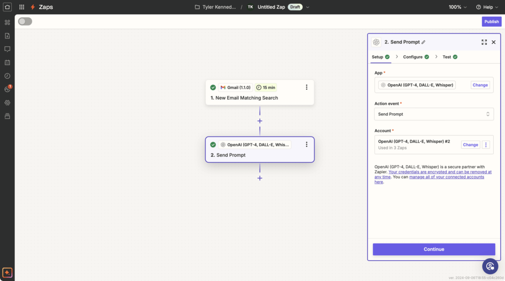 Create the OpenAI action event in Zapier