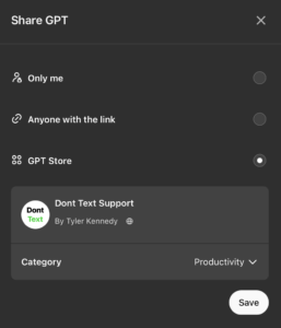 Publish to GPT Store option in ChatGPT